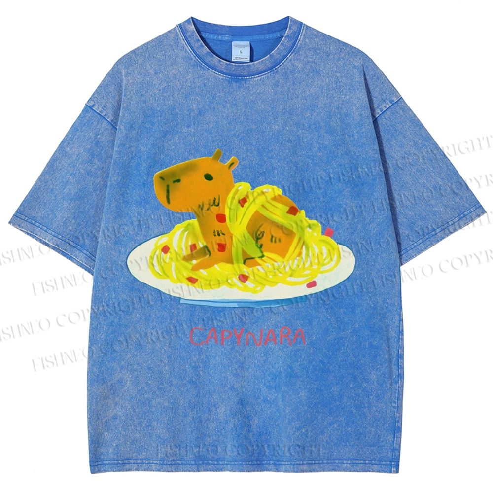 Unisex Pasta Capybara-nara Printed Washed Tee