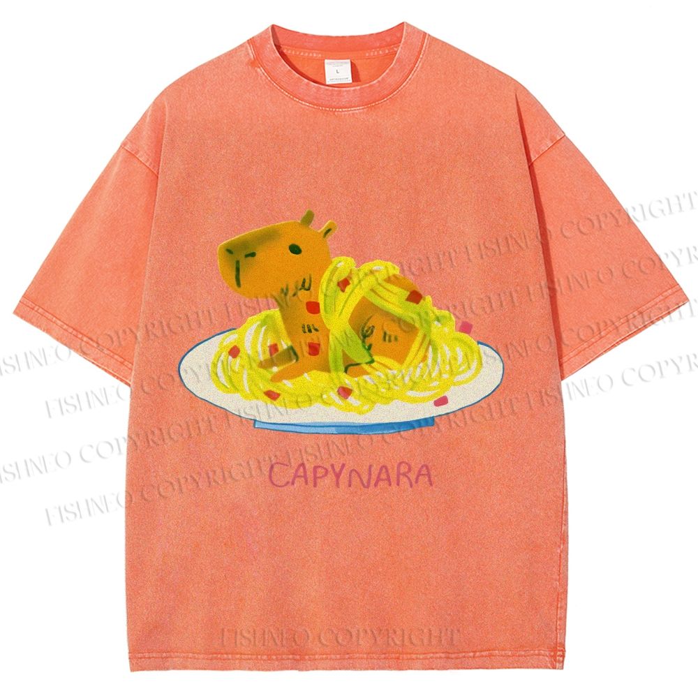 Unisex Pasta Capybara-nara Printed Washed Tee