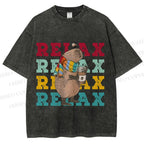 Unisex Chilling Capybara Relax Autumn Printed Washed Tee