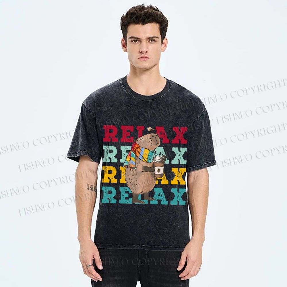 Unisex Chilling Capybara Relax Autumn Printed Washed Tee