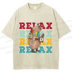 Unisex Chilling Capybara Relax Autumn Printed Washed Tee