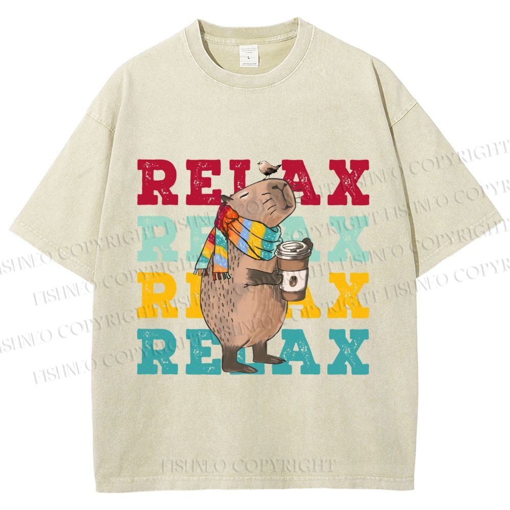 Unisex Chilling Capybara Relax Autumn Printed Washed Tee
