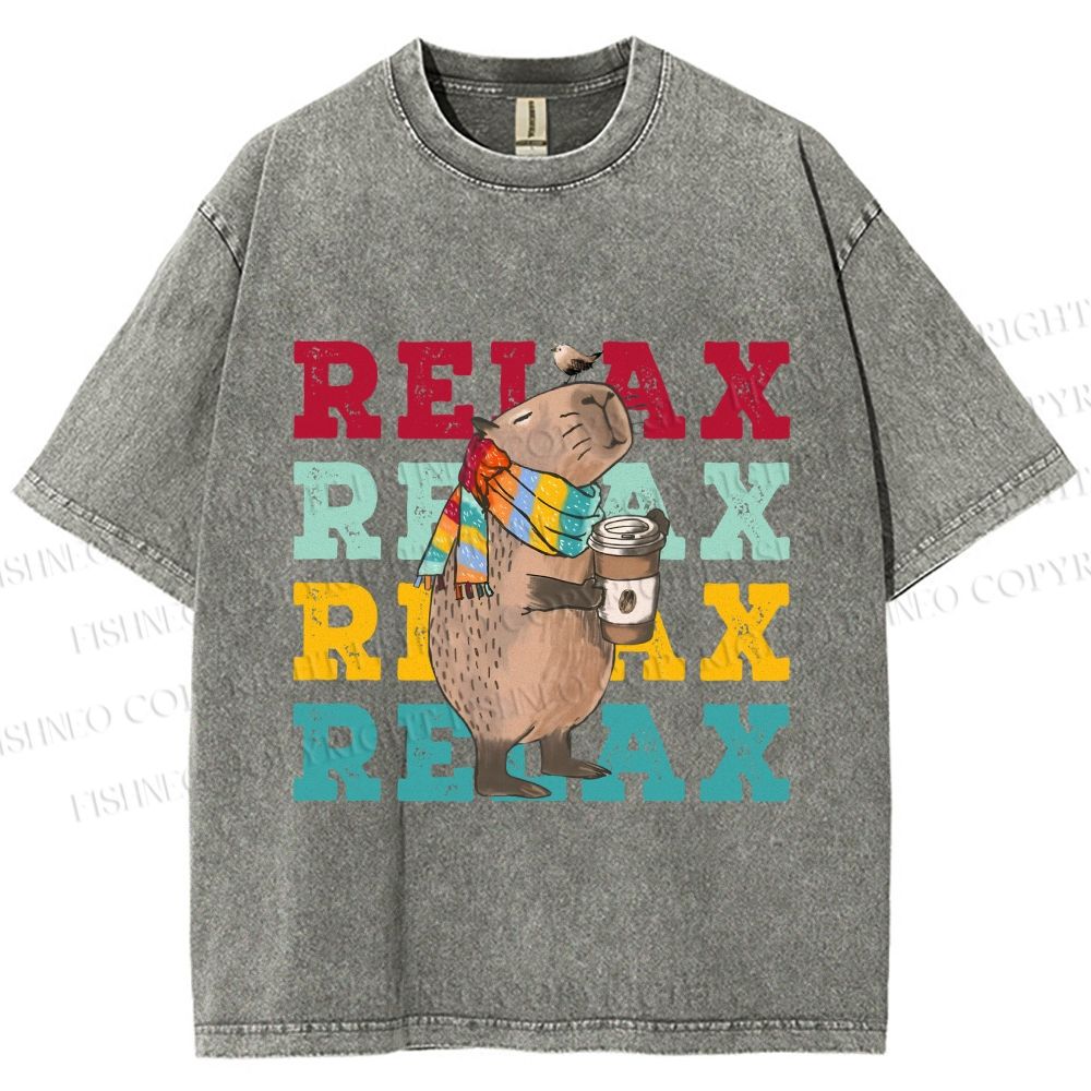 Unisex Chilling Capybara Relax Autumn Printed Washed Tee