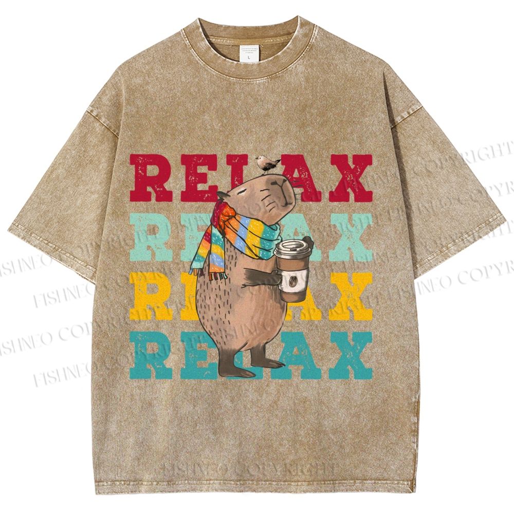 Unisex Chilling Capybara Relax Autumn Printed Washed Tee