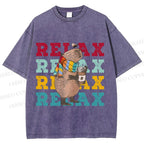 Unisex Chilling Capybara Relax Autumn Printed Washed Tee