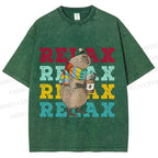 Unisex Chilling Capybara Relax Autumn Printed Washed Tee
