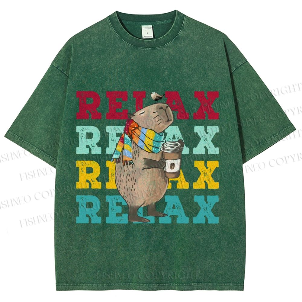 Unisex Chilling Capybara Relax Autumn Printed Washed Tee
