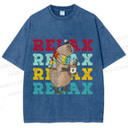Unisex Chilling Capybara Relax Autumn Printed Washed Tee