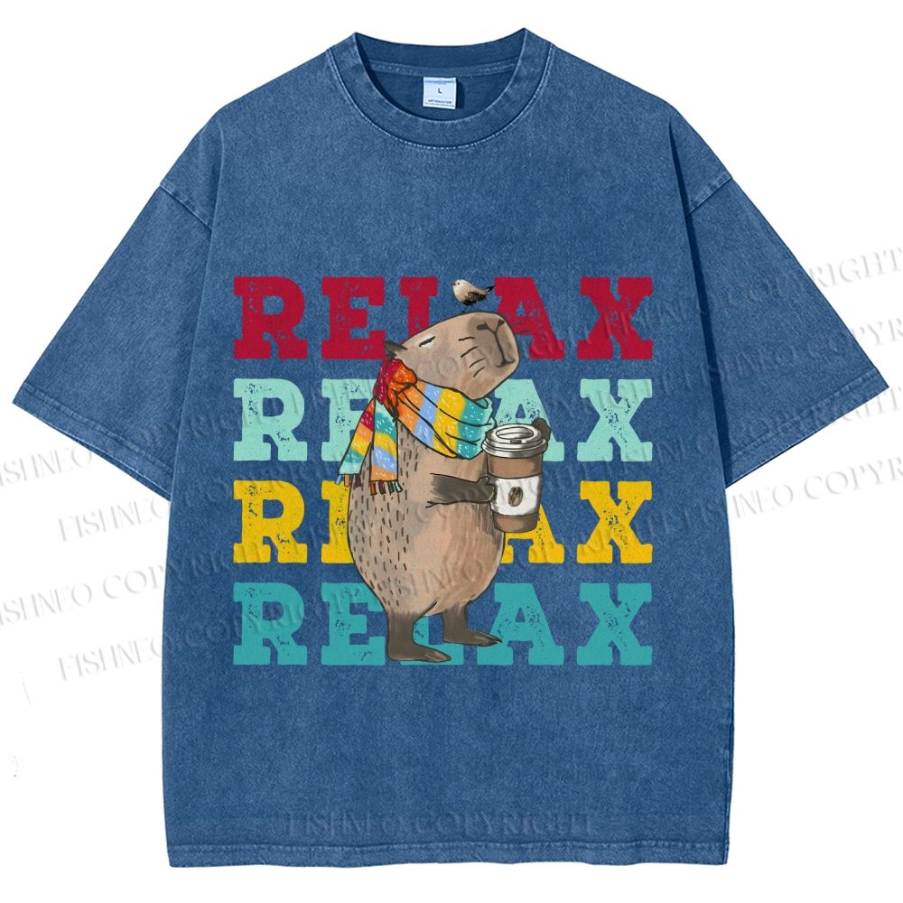 Unisex Chilling Capybara Relax Autumn Printed Washed Tee