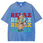 Unisex Chilling Capybara Relax Autumn Printed Washed Tee