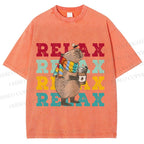 Unisex Chilling Capybara Relax Autumn Printed Washed Tee