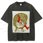Unisex Funny Cat On Chair Busy Doing Something Printed Washed Tee