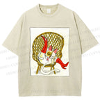 Unisex Funny Cat On Chair Busy Doing Something Printed Washed Tee