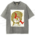 Unisex Funny Cat On Chair Busy Doing Something Printed Washed Tee