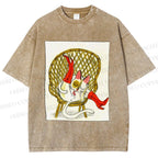 Unisex Funny Cat On Chair Busy Doing Something Printed Washed Tee