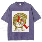 Unisex Funny Cat On Chair Busy Doing Something Printed Washed Tee