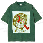 Unisex Funny Cat On Chair Busy Doing Something Printed Washed Tee