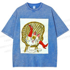 Unisex Funny Cat On Chair Busy Doing Something Printed Washed Tee