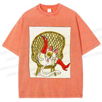 Unisex Funny Cat On Chair Busy Doing Something Printed Washed Tee