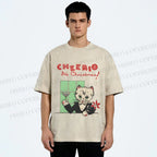 Unisex Vintage Cat Bar Cheerio Christmas Printed Washed Tee