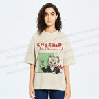 Unisex Vintage Cat Bar Cheerio Christmas Printed Washed Tee