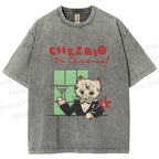 Unisex Vintage Cat Bar Cheerio Christmas Printed Washed Tee