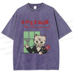 Unisex Vintage Cat Bar Cheerio Christmas Printed Washed Tee