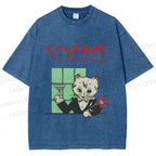 Unisex Vintage Cat Bar Cheerio Christmas Printed Washed Tee