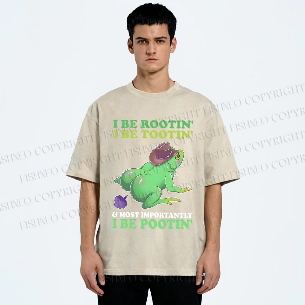 Unisex I Be Rootin' I Be Tootin' & Most Importantly I Be Pootin' Frog Printed Washed Tee