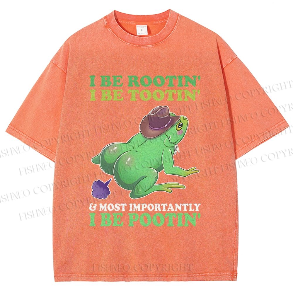 Unisex I Be Rootin' I Be Tootin' & Most Importantly I Be Pootin' Frog Printed Washed Tee