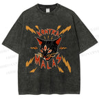 Unisex Kontra Malas Lighting Cat Printed Washed Tee