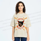 Unisex Kontra Malas Lighting Cat Printed Washed Tee