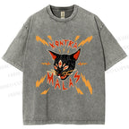 Unisex Kontra Malas Lighting Cat Printed Washed Tee