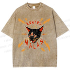 Unisex Kontra Malas Lighting Cat Printed Washed Tee