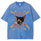 Unisex Kontra Malas Lighting Cat Printed Washed Tee