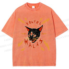 Unisex Kontra Malas Lighting Cat Printed Washed Tee
