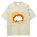Unisex Scribbled Cat On Chair Printed Washed Tee