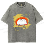 Unisex Scribbled Cat On Chair Printed Washed Tee