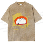 Unisex Scribbled Cat On Chair Printed Washed Tee