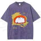 Unisex Scribbled Cat On Chair Printed Washed Tee