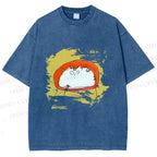 Unisex Scribbled Cat On Chair Printed Washed Tee