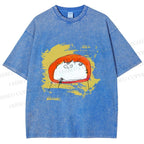 Unisex Scribbled Cat On Chair Printed Washed Tee