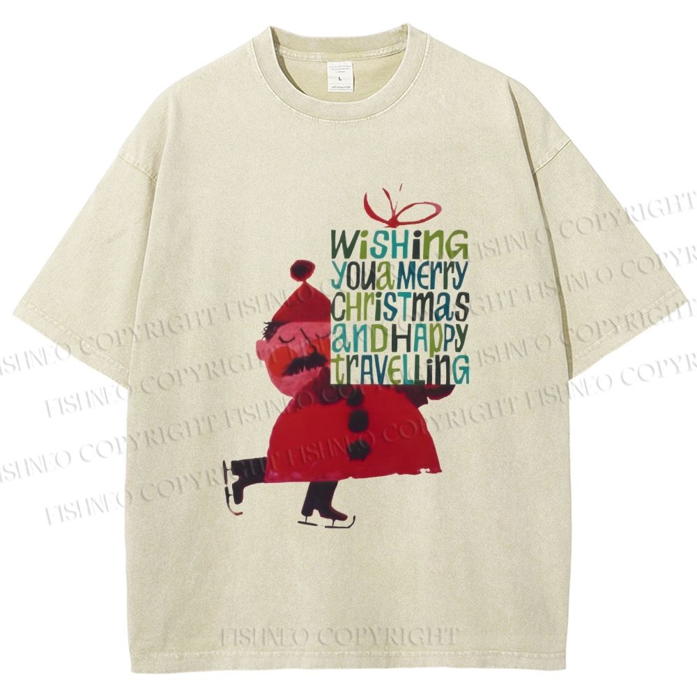 Unisex Christmas Gift From Skating Man Printed Washed Tee