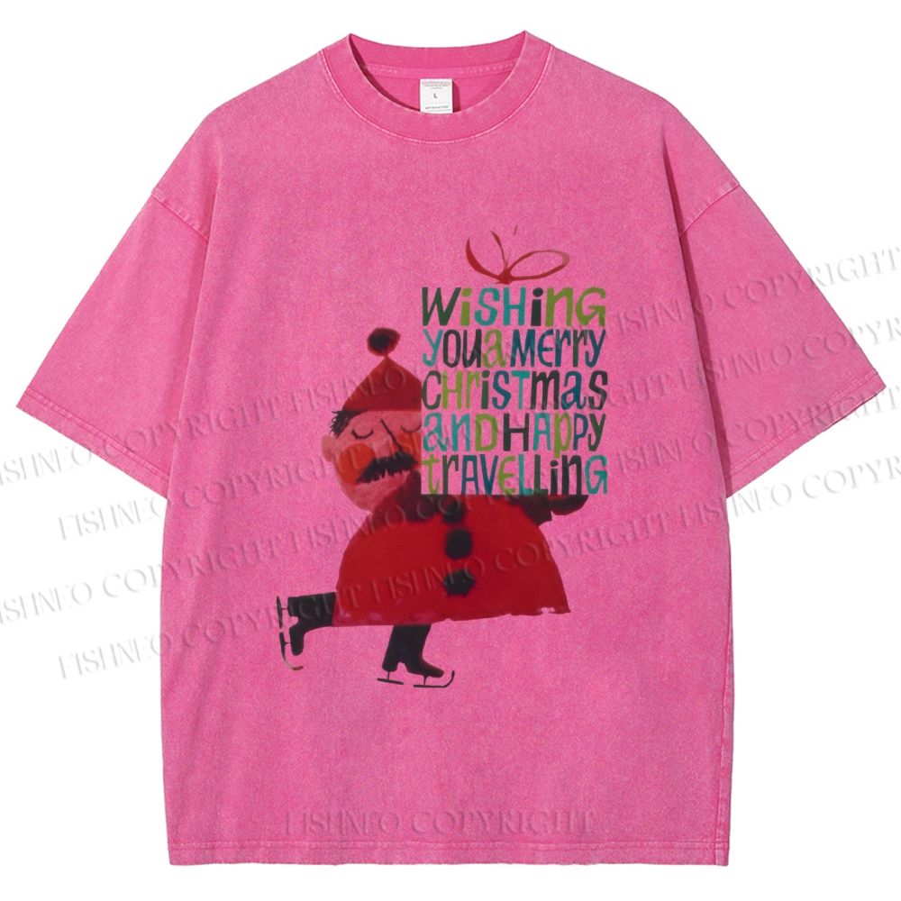 Unisex Christmas Gift From Skating Man Printed Washed Tee