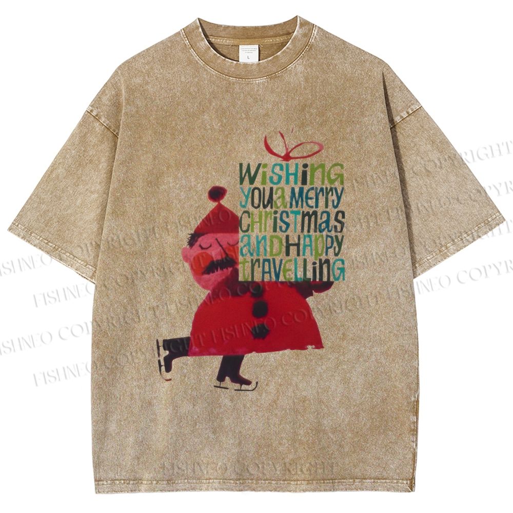 Unisex Christmas Gift From Skating Man Printed Washed Tee