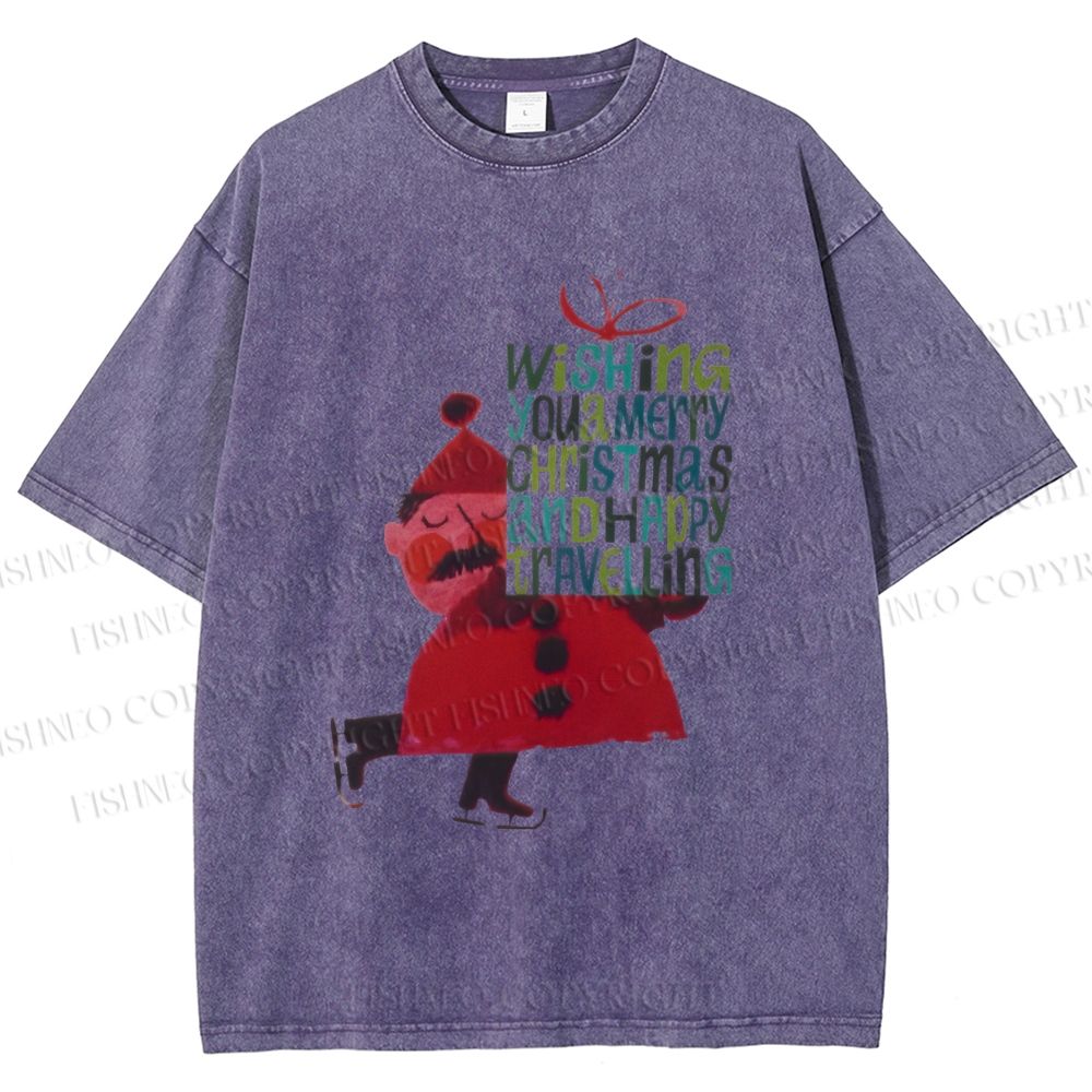 Unisex Christmas Gift From Skating Man Printed Washed Tee
