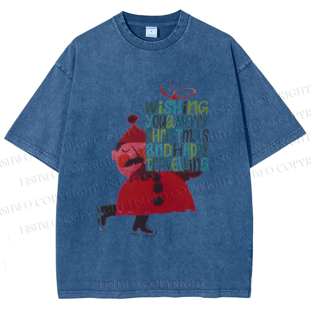 Unisex Christmas Gift From Skating Man Printed Washed Tee
