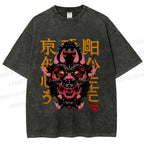 Unisex Japanese Monster Vintage Printed Washed Tee