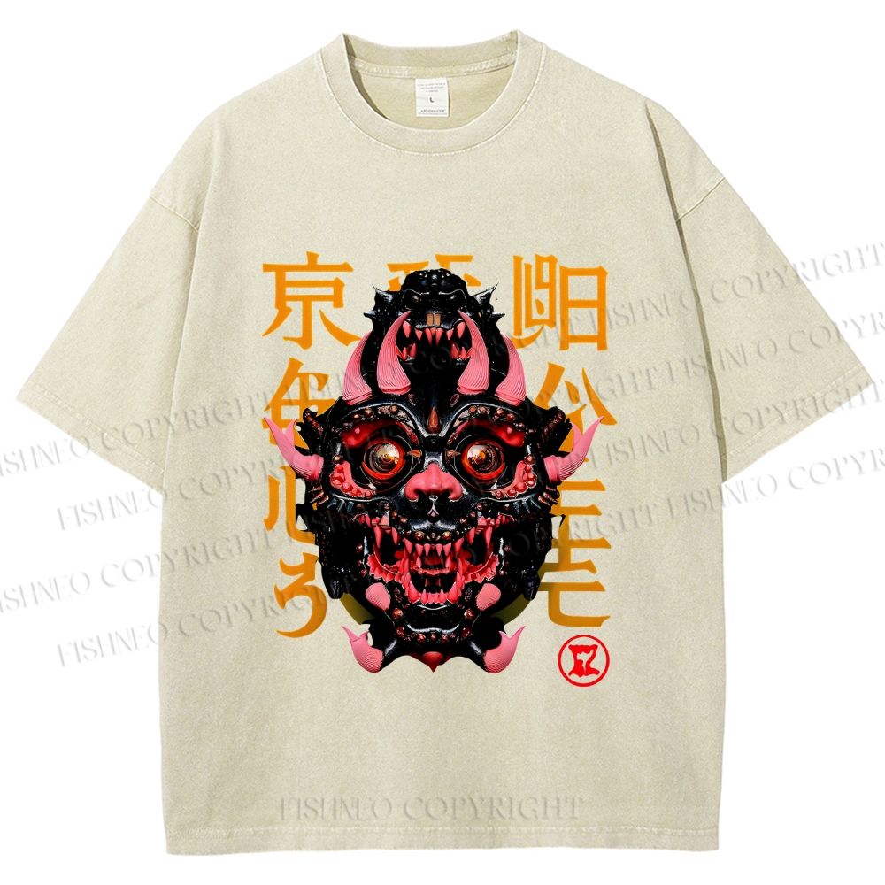 Unisex Japanese Monster Vintage Printed Washed Tee