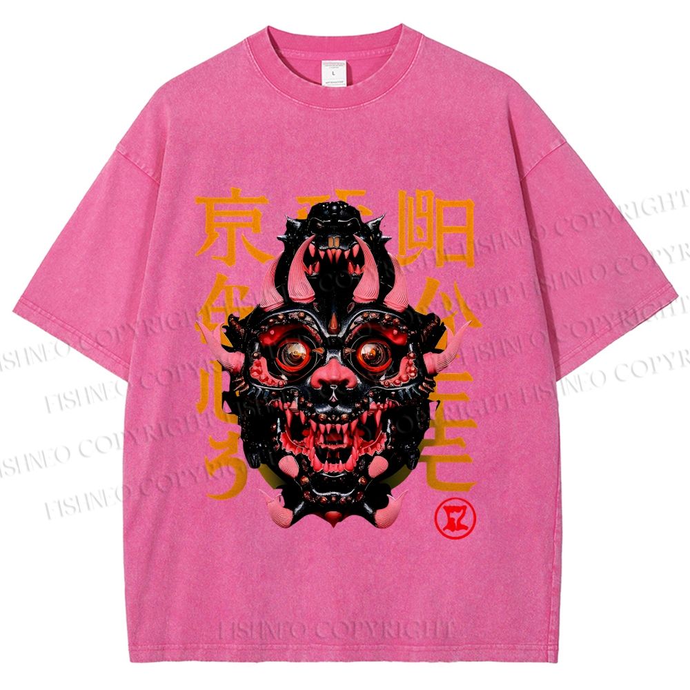 Unisex Japanese Monster Vintage Printed Washed Tee